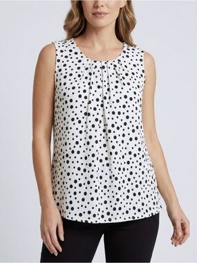 Jones Studio Women’s Blouse L Black Polka Dot White